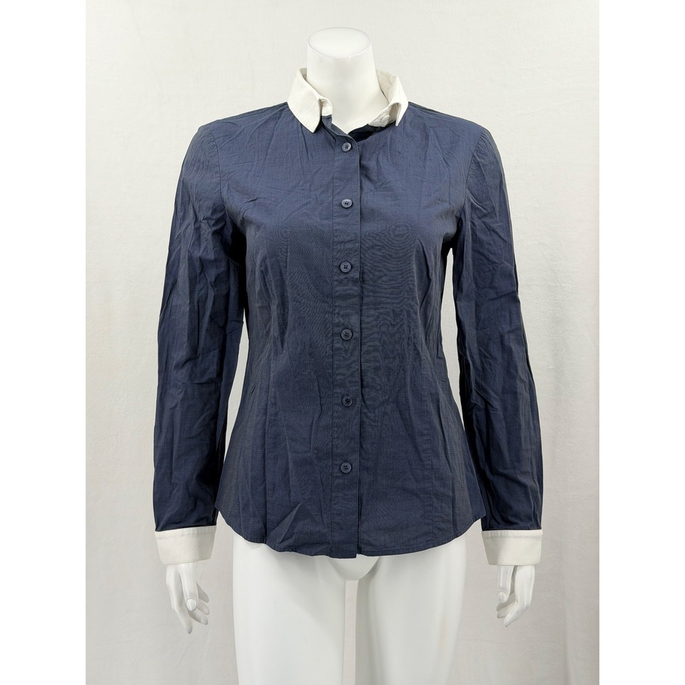 St John Top‎ Womens 6 Navy Button Up Contrast Collar Office Classic Preppy Work